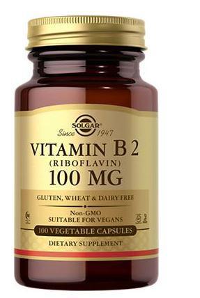 C1, Vitamin B2 (Riboflavin), 100 mg, 100 Veg Caps, Solgar