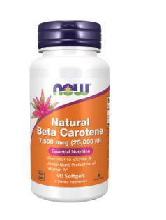 C1, Natural Beta Carotene, 7500 mcg (25000 IU), 90 Softgels, NOW