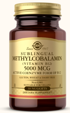 C2, Sublingual Methylcombalamin, Vitamin B-12, 5000 mcg, 30 Nuggets, Solgar