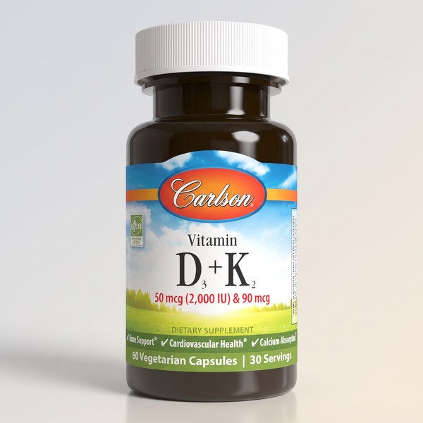 D1, D3 + K2, 60 Caps, Carlson, 50 mcg & 90 mcg,