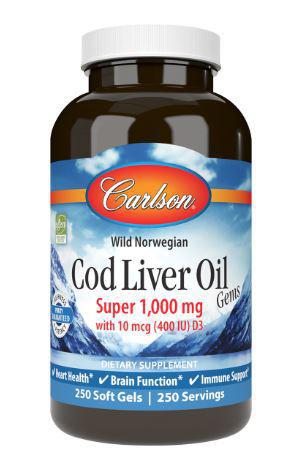 E2, Carlson Labs Cod Liver Oil Gems Super 1000mg 100ct