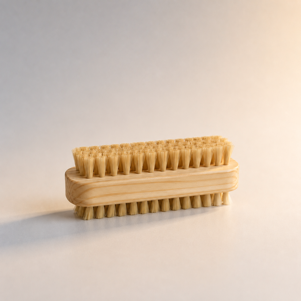 NAIL BRUSH, 2-SIDED W/BOAR BRISTLES, PINE WOOD